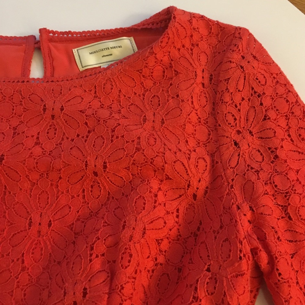Anthropologie lace peplum top in coral